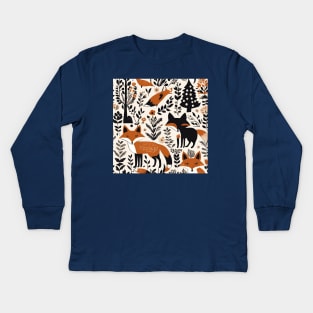 Fairytale Forest Animal Scandinavian Folk Art Red Fox Kids Long Sleeve T-Shirt